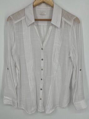 Chicos Alina Semi-Sheer Button Down Shirt Women’s Size Large / 12 in Optic White